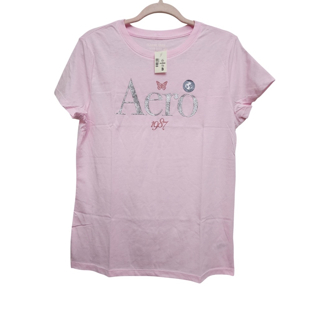 Aeropostale Graphic Tee Womens XL Pink Glitter Logo‎ Butterfly Casual Soft Top